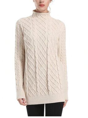 Jeanne Pierre Nantucket Style Cableknit Sweater in Cream/Ivory - Large